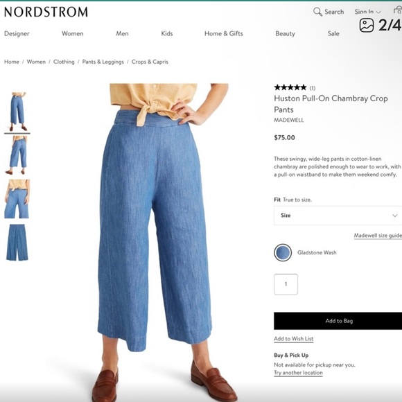 MADEWELL Huston Linen Blend Wide-Leg Crop Pants in Chambray Blue Size Large - Picture 10 of 11